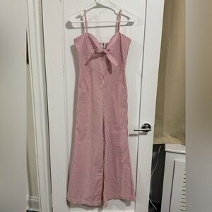 NWT Red & White Pinstripe Tie-Front Wide Leg Jumpsuit
